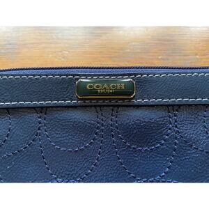 COACH Blue Textured Leather Logo Wristlet